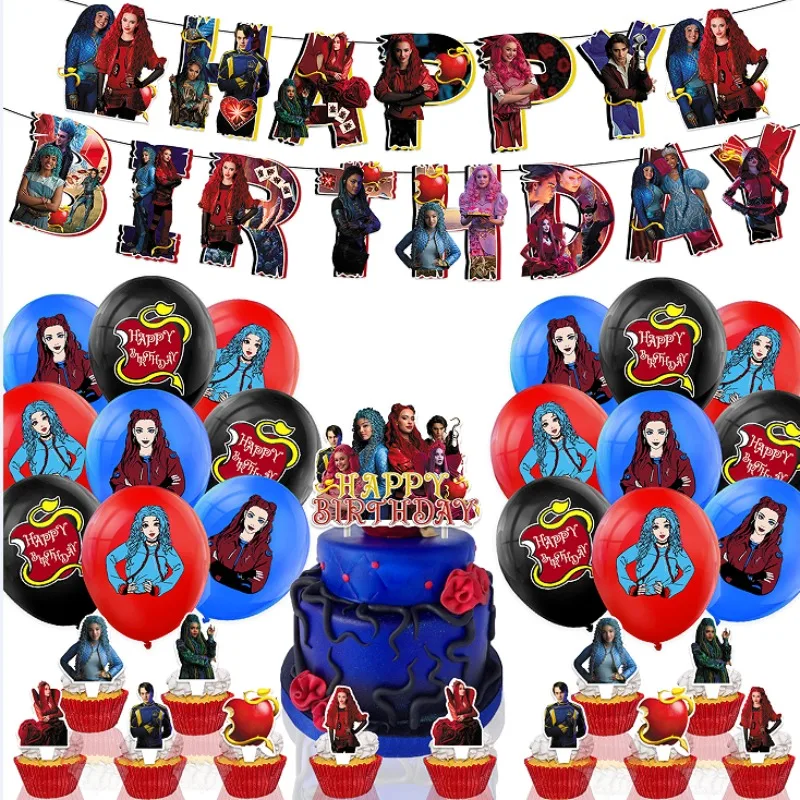 Descendants: The Rise of Red Party Supplies DIY Balloon Birthday Party Decoration Banner Latex Balloon Decoration Cake Supplies