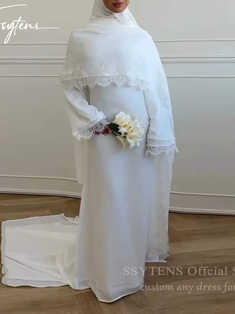 SSYTENS Elegante, dezente Brautkleider für formelle Anlässe, Spitzen-Brautkleider mit langen Ärmeln, Brautkleid mit Knöpfen, maßgeschneidertes Brautkleid