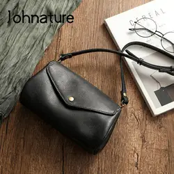 Johnature Genuine Leather Simple Small Crossbody Bags For Women Vintage Versatile Solid Color Natural Soft Cowhide Shoulder Bag