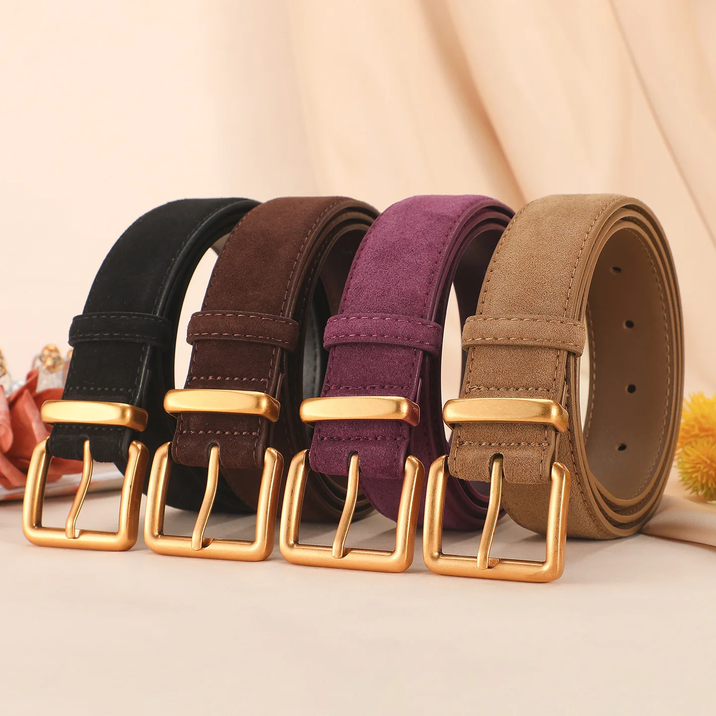Suede Cowskin Belt Factory Direct Sale Genuine Leather Belt Matte Suede Jeans Casual Women's Waist Belt Vintage Small Waist Belt