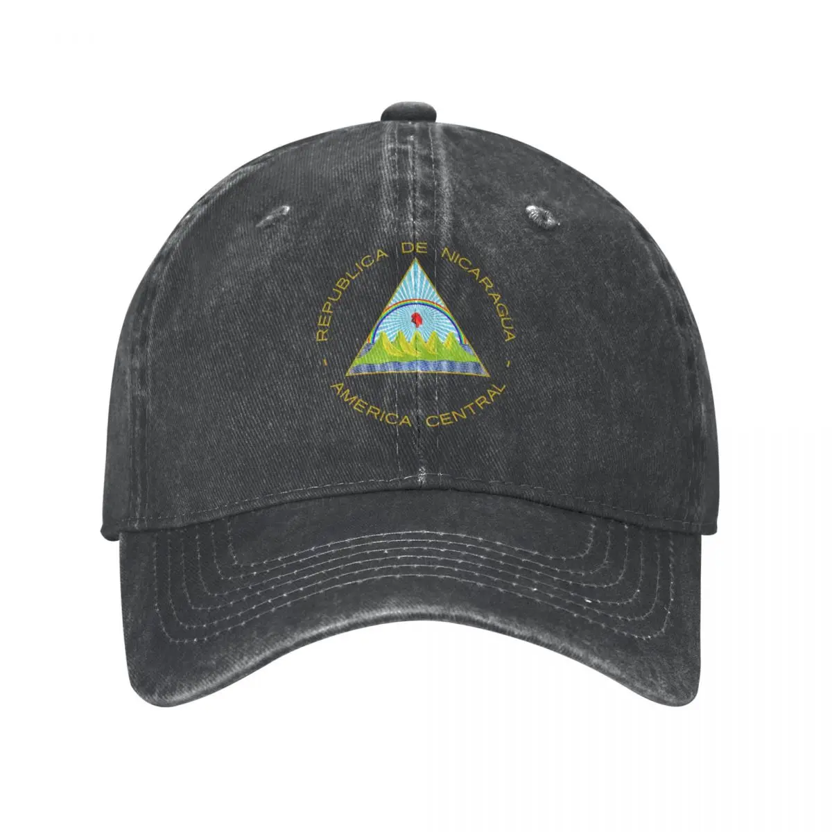 Herren-Baseballkappe mit Nicaragua-Emblem, anthrazitfarbener, gewaschener Denim, klassische Vintage-Baumwoll-Dad-Trucker-Mütze, Unisex für Erwachsene