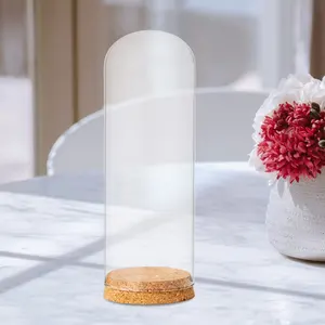 Glass -based wood base container, table display, transparent glass lid, dried flower ornaments, craft dust bell, terrarium vessel 8 Main Sales Glass Copula - №6