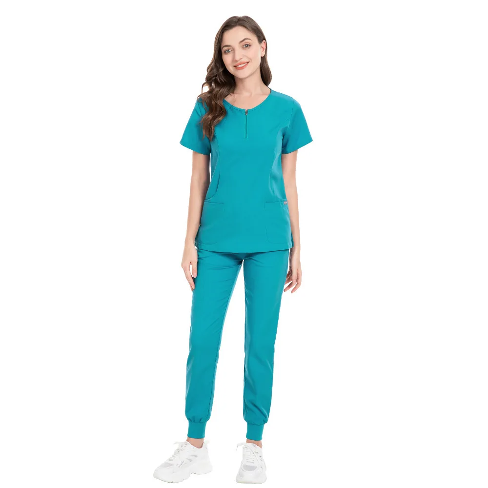 Slim Fit Medical Uniforms Doctors Nurses Workwear Odzież Mężczyźni Kobiety Scrubs Zestaw Tops And Pant Dental Clinic Lab Work Overalls