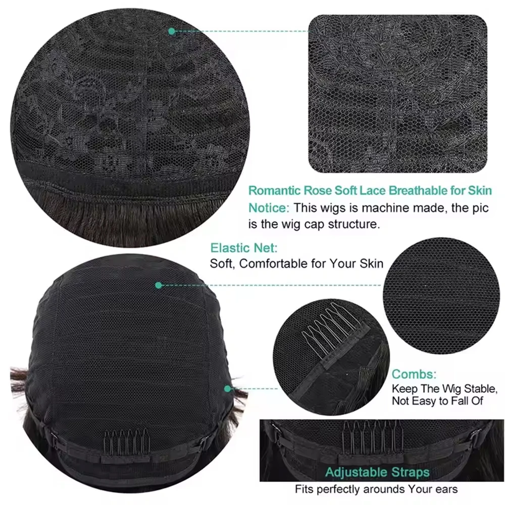 باروكة من شعر طبيعي برازيلي قصير مجعد قصير مع غرة منتفخة مسبقًا للنساء مصنوعة آليًا شعر بشري مجعد بوب #6