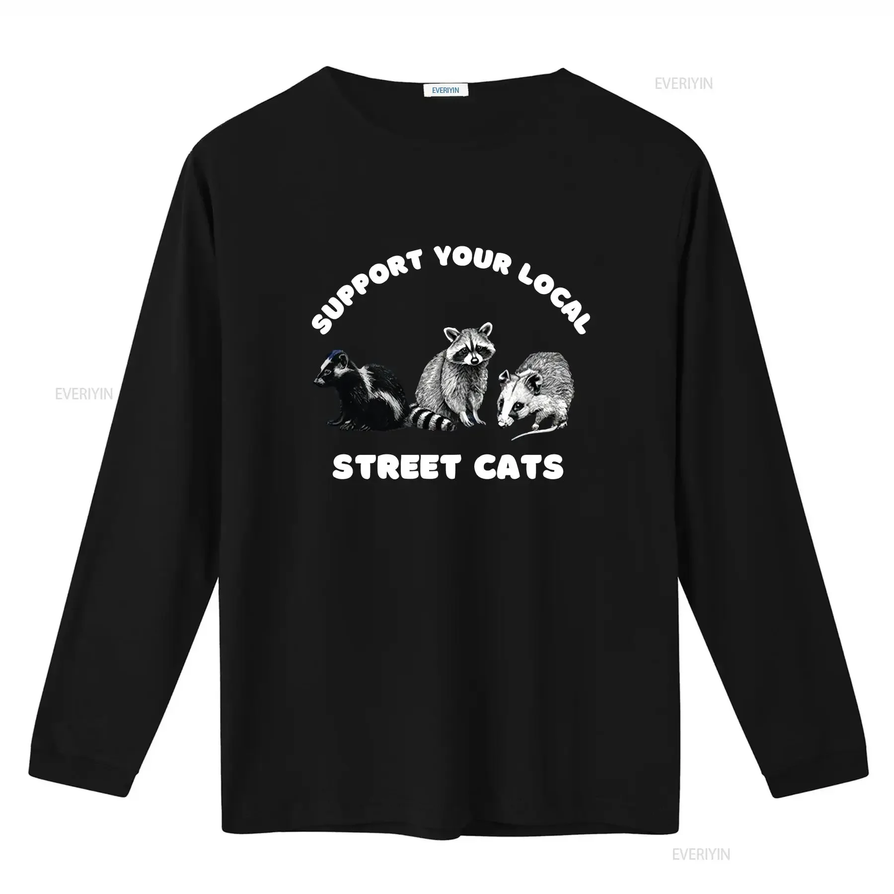 Support Your Local Street Cats T Shirt Funny Raccoon Skunk Opossum Premium Crewneck vintage Washed Stretched Unisex homme view 3