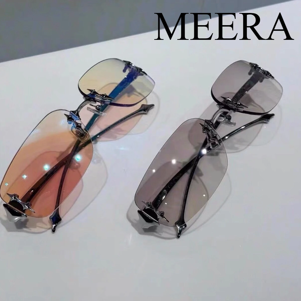 

Trendy TTL Rimless GM Shades Korean Designer Star Decor Men Women Y2K Gradient UV400 GM Sunglasses Retro Fashion Driving Glasses