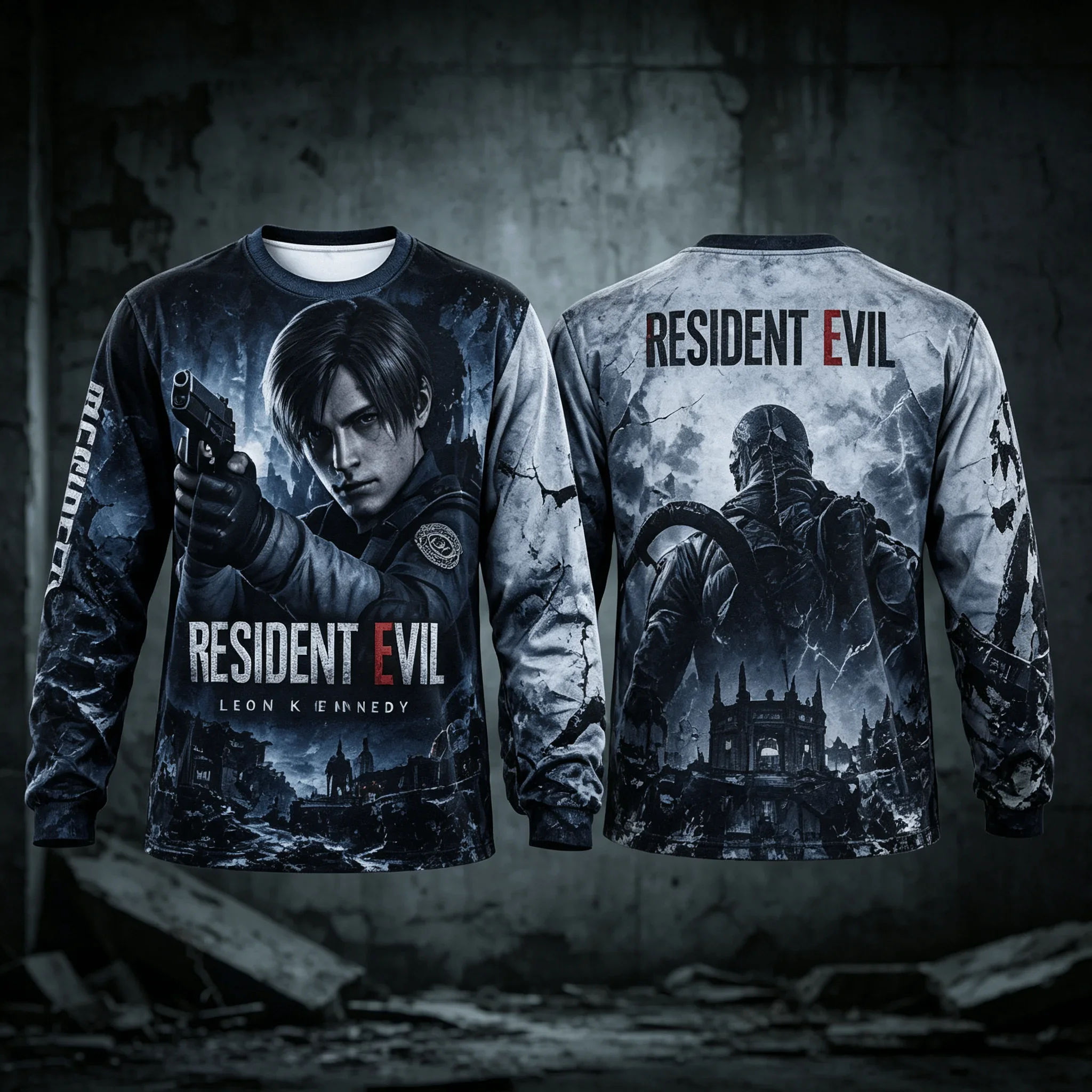 Resident Evil Series 3D All Over Print Long Sleeve Shirt Leon Jill Chris Horror Unisex Game T-shirt Men's T-shirt Women's Tee
