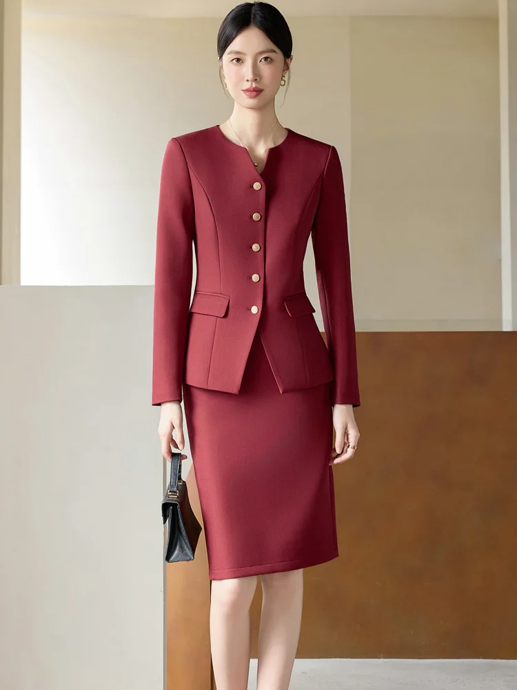 ชุดสูทผู้หญิง ฤดูใบไม้ผลิ ฤดูใบไม้ร่วง แฟชั่น สง่างาม ดูดี มืออาชีพ เหมาะสำหรับร้านเสริมสวย ร้านขายเครื่องประดับ ทำงาน