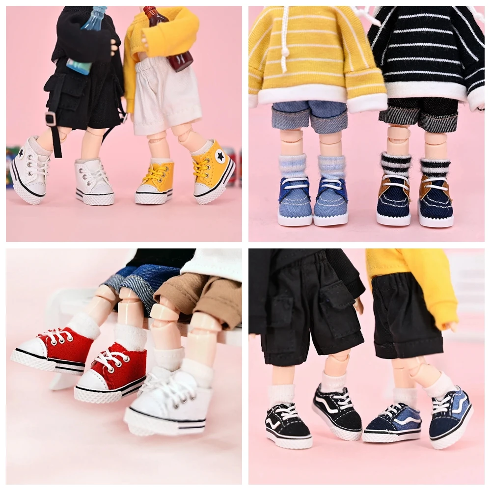 Ob11 High-Top Canvas Doll Star Shoes Sports Casual Doll Shoes Grid Shoes  For Gsc Body, Molly, P9, Ymy, 1/12Bjd Doll Accessories