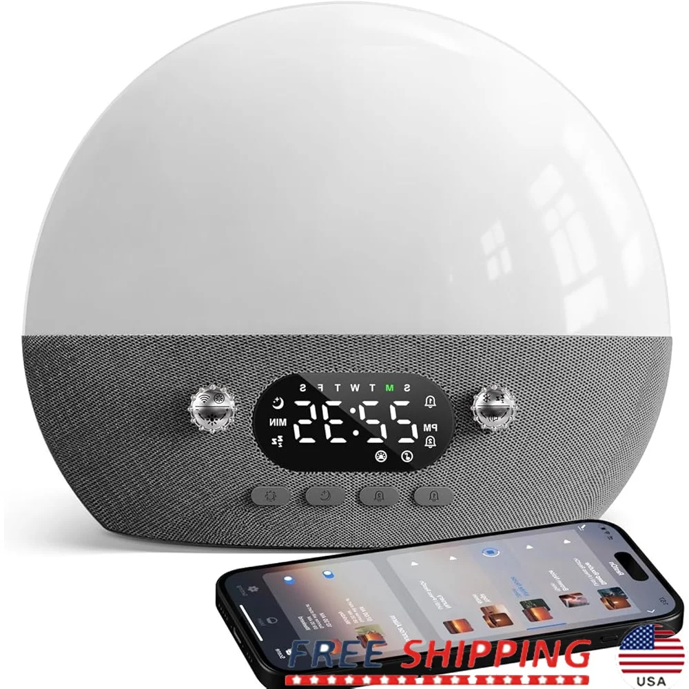 

Sunrise Alarm Clock Dual Alarm 7-Day Programmable White Noise Sound Machine with Nature Sounds Amber Night Light Backup Battery
