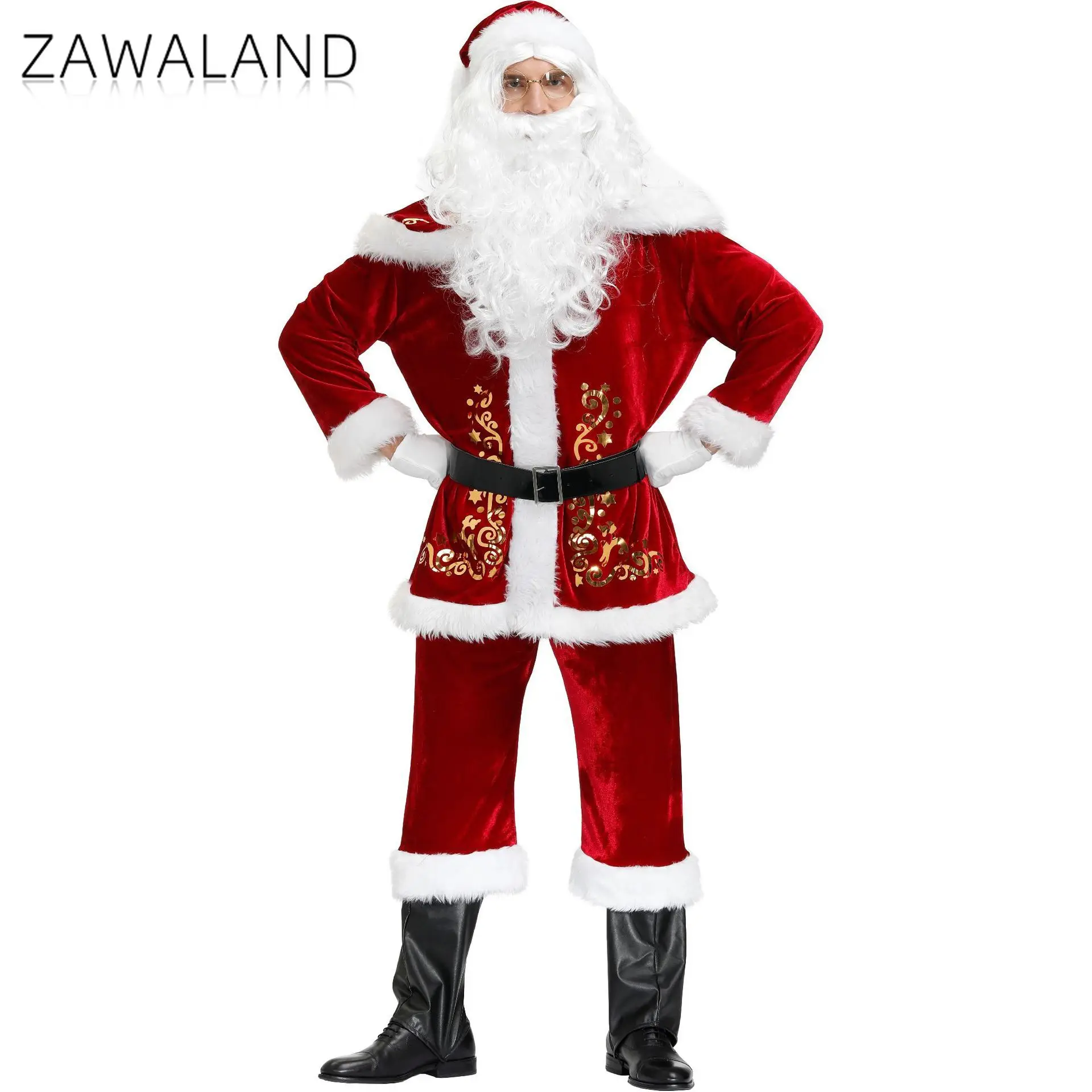

Santa Claus Cosplay Costume with Wig Man Christmas Dress Up Full Set Clothes Xmas Party Performance Outfits Festival Accessories