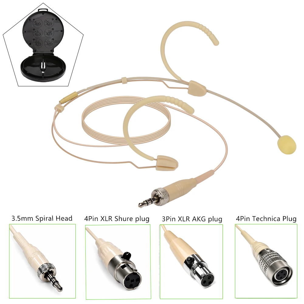 High End Dual Ear Hanging Microphone - 3.5mm Lockable 4-Pin 3-Pin Mini XLR Suitable for Shure Sennheiser AKG Headphone Mic