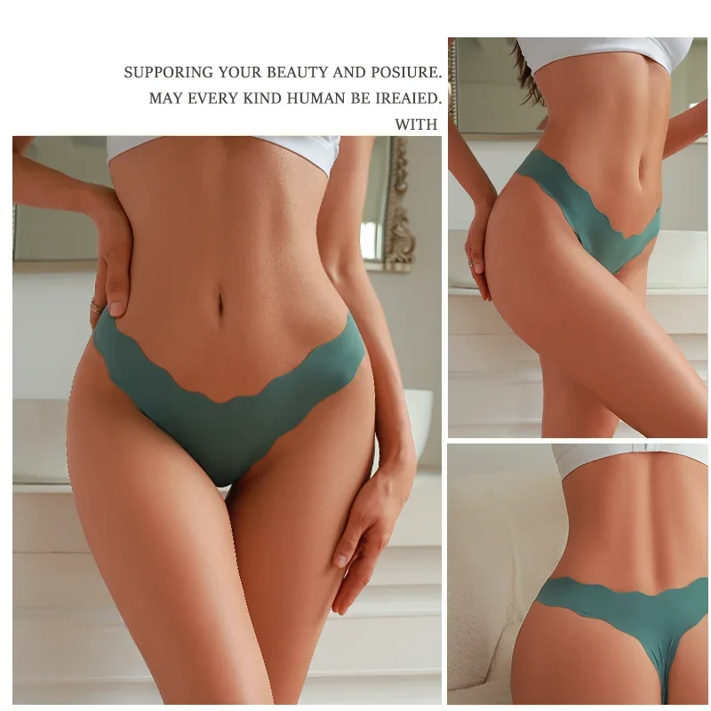 4PCS Women Seamless Wavy Design Panties Ultra-thin Panties Women Ice Silk Underwear Sexy Panty Low Waist G-string Female Solid