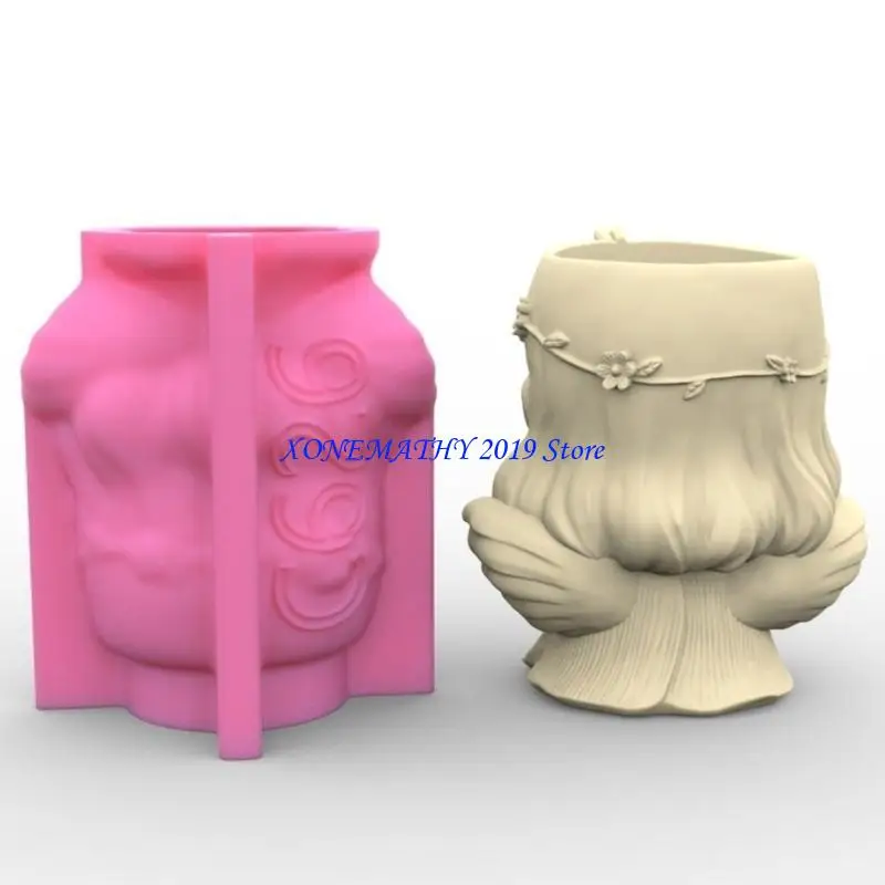 

F42F Planter Silicone Mold Girl Flower Pots Epoxy Resin Mould for DIY