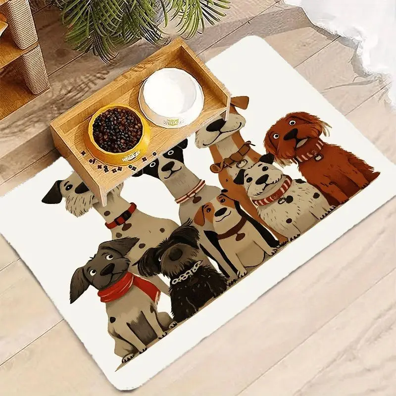 

Коврик для кормления домашних животных с рисунком мультяшных собак, напольный коврик для мисок с едой, декоративный коврик с причудливыми иллюстрациями собак