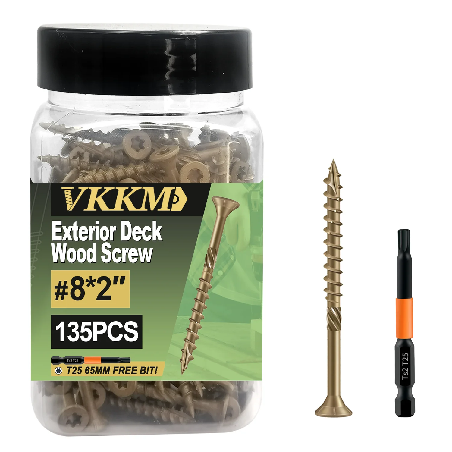

VKKM Yellow Wood Screws #8×2, 135/250/330 Pieces, T25 Star Drive, Outdoor Deck Screws, with Epoxy Coating