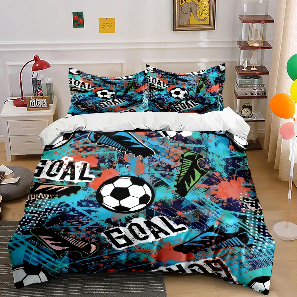Graffiti Style Soccer Ball with GOAL Text 3PCS Bedding Set Soft Microfiber Bedding Set for Teen Boys Bedroom