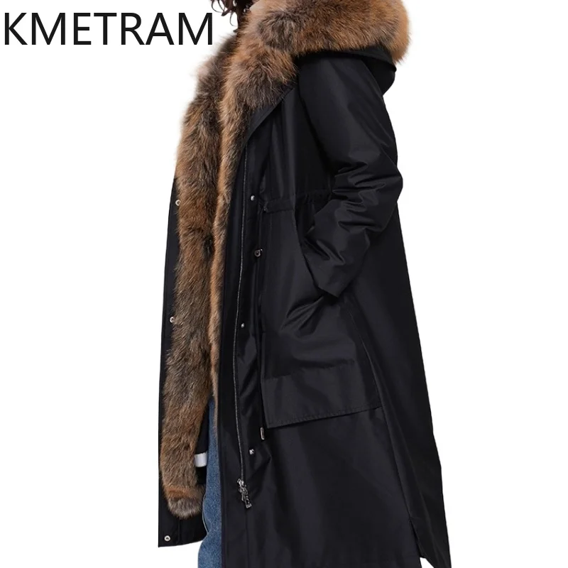 

KMETRAM Rex Rabbit Fur Removable Lining Parkas Jacket Long Fox Fur Collar Oversize Woman Clothing 2025 Winter fourrures femmes