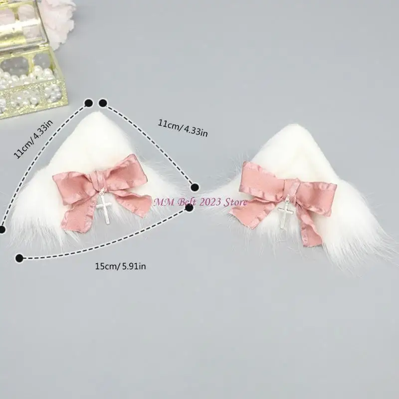 49me 애니메이션 바렛 년대 소녀 플러시 고양이 귀 머리 클립 음악 축제 의상 액세서리