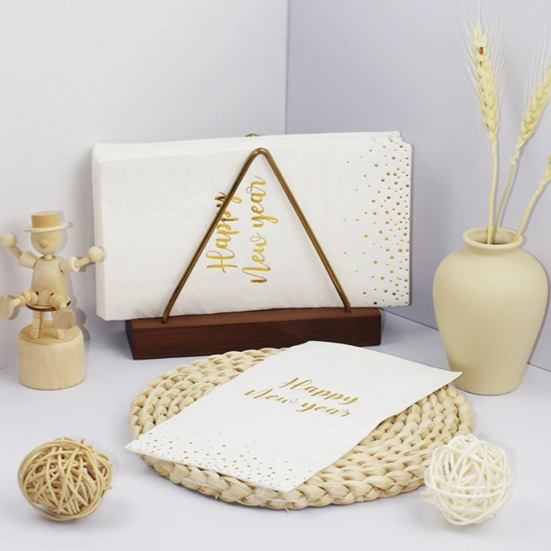 20 قطعة مناديل ورقية طويلة فاخرة للاستعمال مرة واحدة لتزيين طاولة حفلات عيد الميلاد ورأس السنة الجديدة، سنة جديدة سعيدة مختومة بالذهب #4