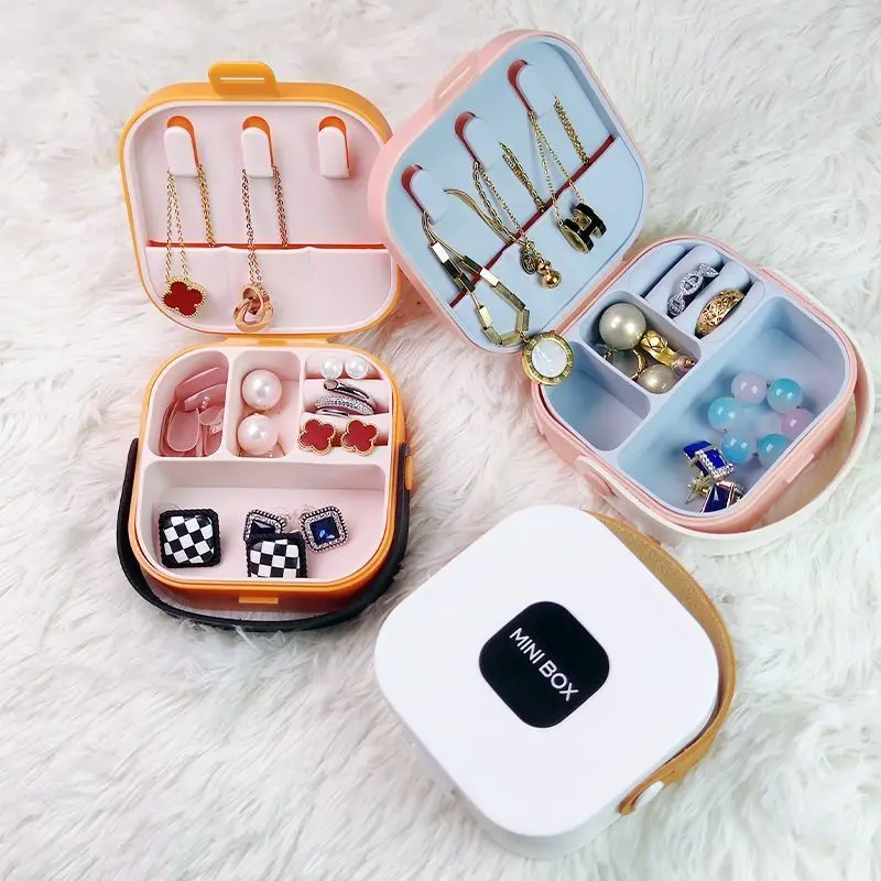 

Portable Mini Jewelry Storage Box Home Travel Earrings Necklace Storage Case for Women Ring Organizer PU Leather Display Case