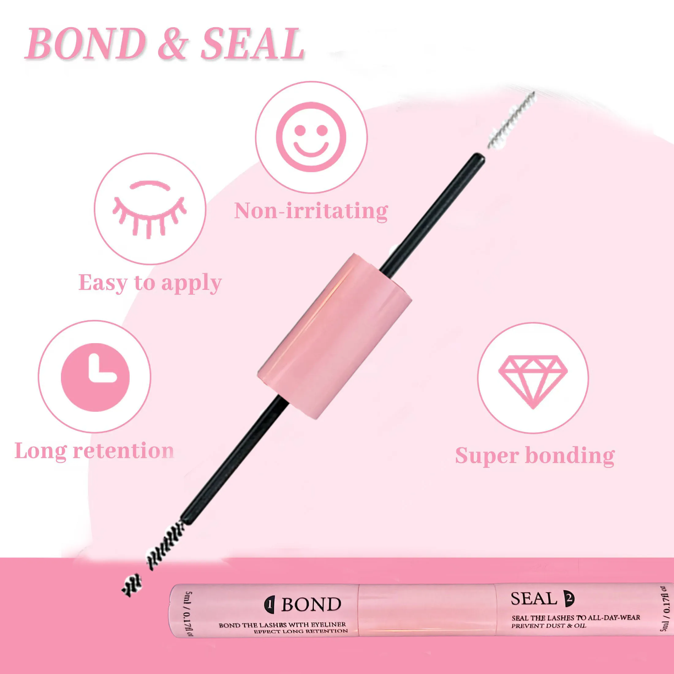 QIUNING Lash Bond and Seal 10ml for Lash Clusters Super Hold Long-Lasting Non-Irritating Eyelash Glue for DIY at Home