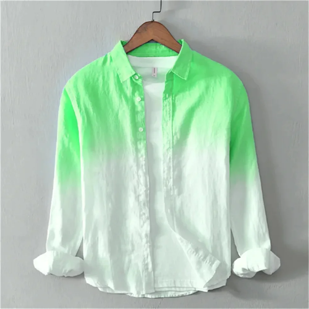 2025 New Summer Shirt Casual Long Sleeve Lapel Shirt 3D Printing Light Color Changing Men's Linen Shirt S-6XL Fast Shipping