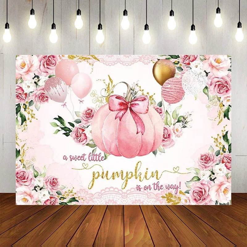 Pumpkin Baby Shower Backdrop Sweet Girl Party Decorations Floral Balloon Lace Photography Background Banner Photo Props