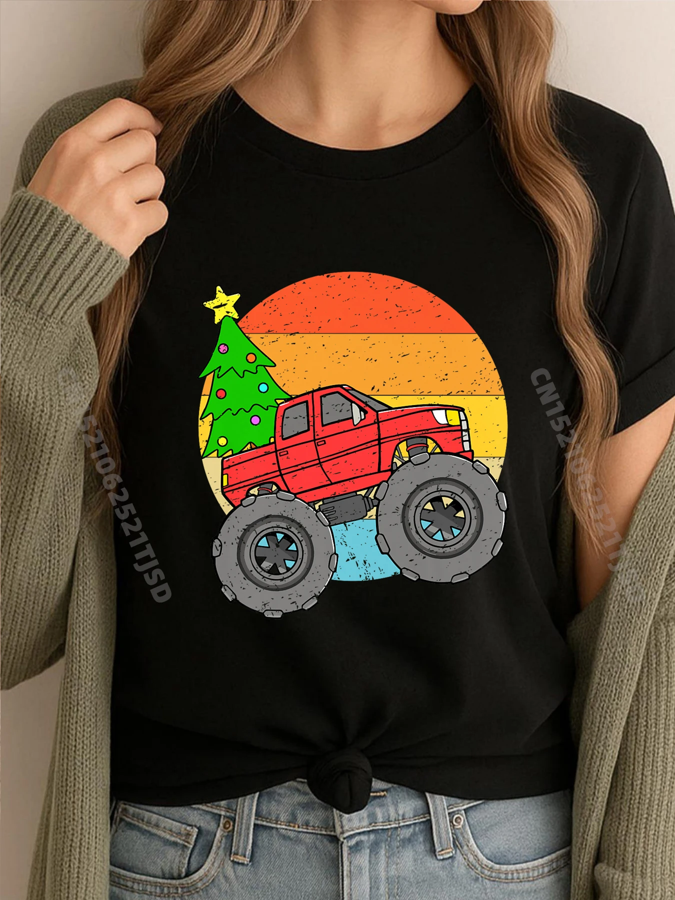 

Детская футболка с рисунком «Рождественская елка», Monster Truck для девочек, футболка в стиле Харадзюку с буквой