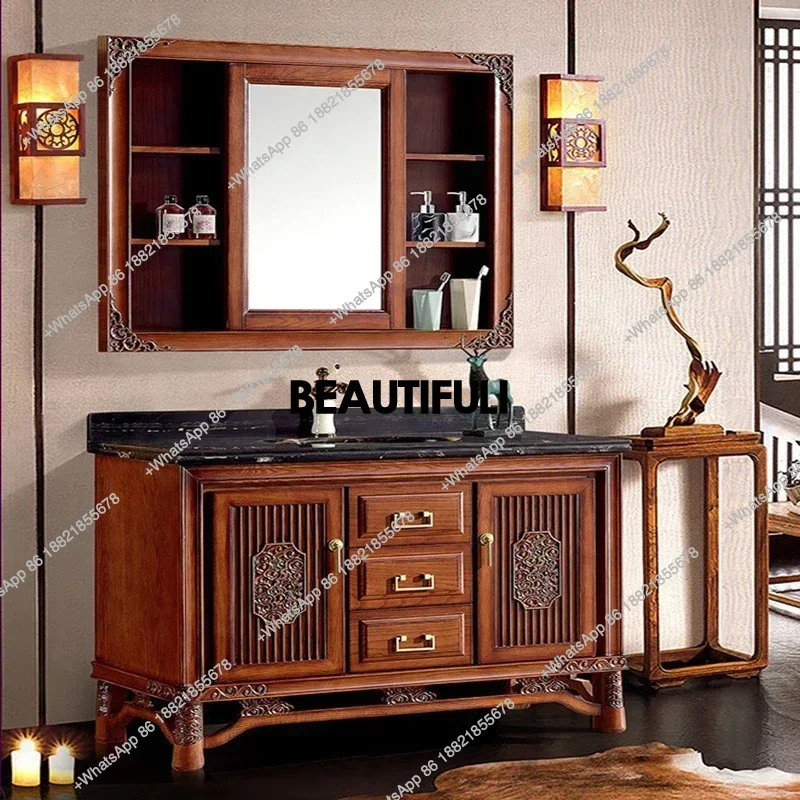 Chinese Bathroom Cabinet Wash Basin Marble Washstand Mirror Cabinet Bath Side Cabinet Combination Customization