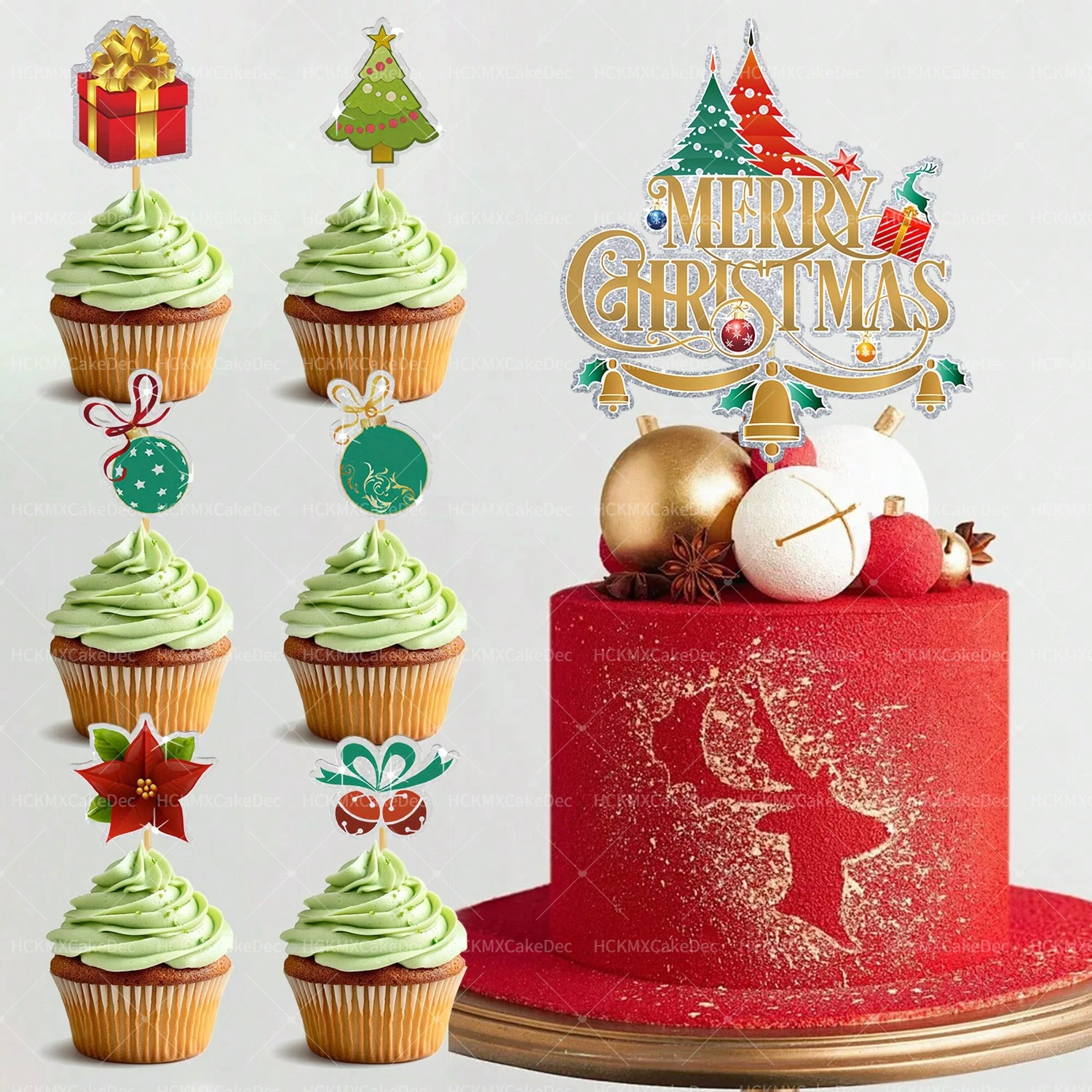 6 Stück/7 Stück/14 Stück Weihnachts-Cupcake-Topper mit Baum-Süßigkeiten-Motiv, Kuchendeckel, Weihnachtsfeier, Kuchendekorationen