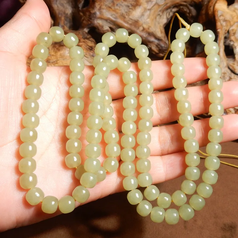 

Sugar Color Old-Styled Bead Beads Bracelet Hetian Jade Yellow Mouth Material 108 Pieces Buddha Beaded Necklace Sweat