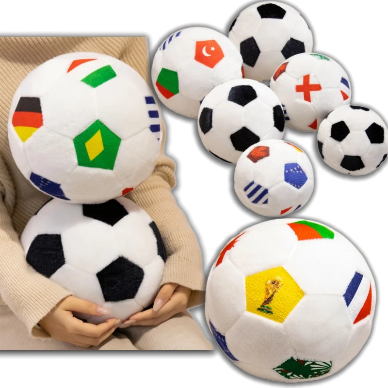 Soft Plush Football Plush Toy Cute Stuffed Soccer Ball Doll National Flag Classic Styles for Fans Adults Sports Gift Home Decor