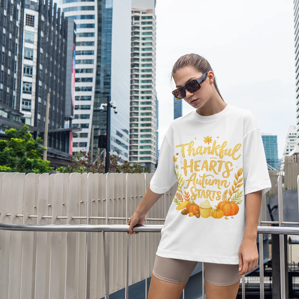 

Comfortable Women's Printed T-shirt "Grateful Heart Autumn Festival Pattern T-shirt" Fashionable Street Women's Top