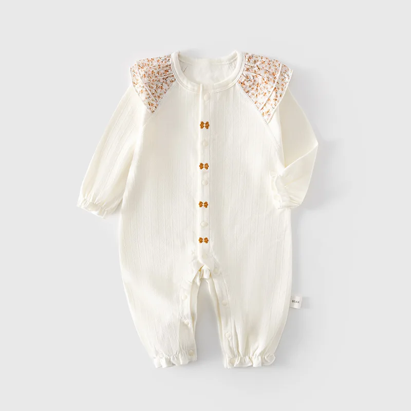 Baby Strampler Langarm Neugeborenen Nahtlos Frühling Reine Baumwolle Einteiler Jungen und Mädchen Baby Kleinkind Spitzen-Strampler