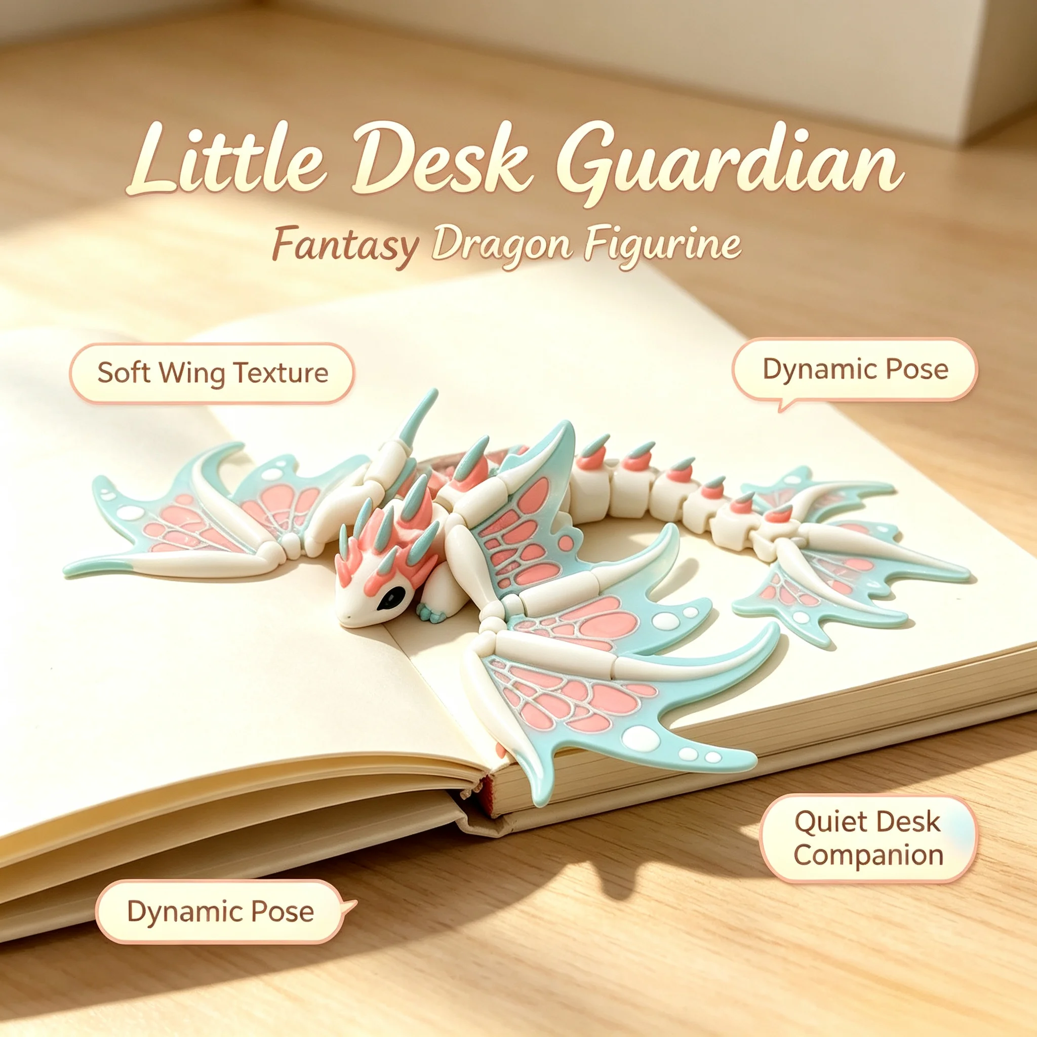 3D Printed Articulated Butterfly Dragon Flexible Joints Fantasy Dragon Figurine Cute Desktop Decor Gift
