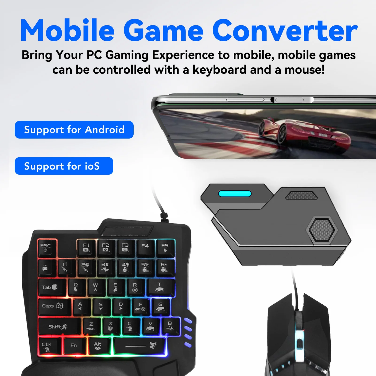 4 in 1 Keyboard Mouse Converter Combo K13 Keyboard Phone Stand Keyboard Mouse Converter Low Delay Bluetooth 5.0 120fps for Phone