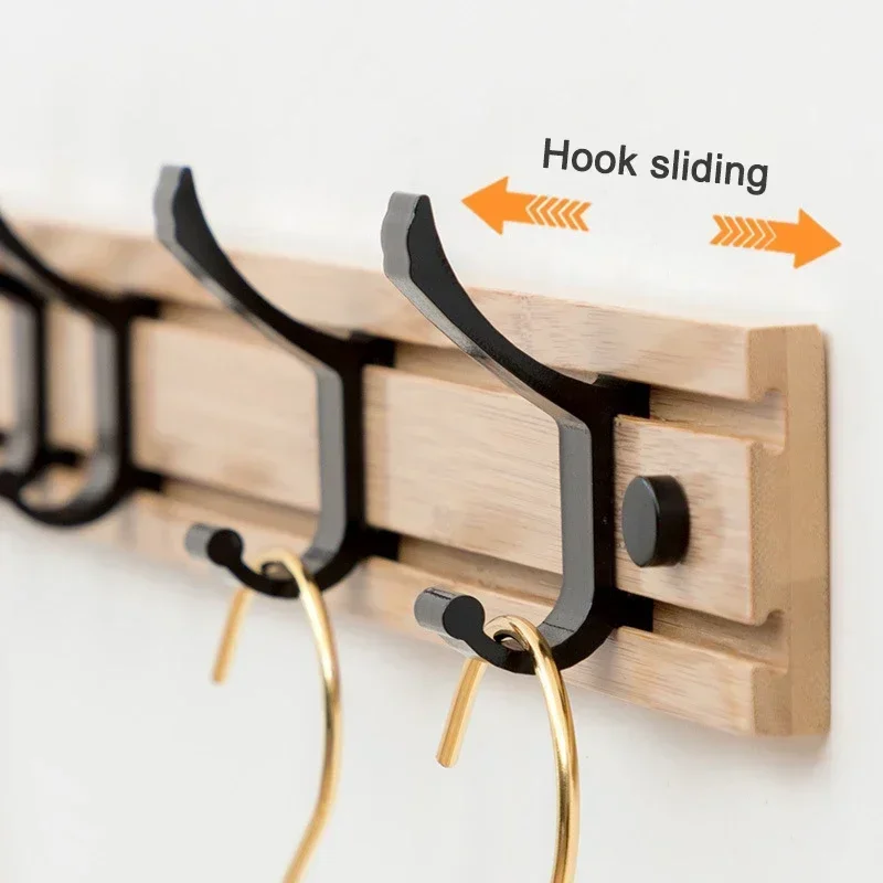 

Rack Hanger Hooks Wall-mounted Rack Aluminum With Hooks Moveable Simple Rack Wall Coat Hook Wall-mounted Bedroom Space Bamboo