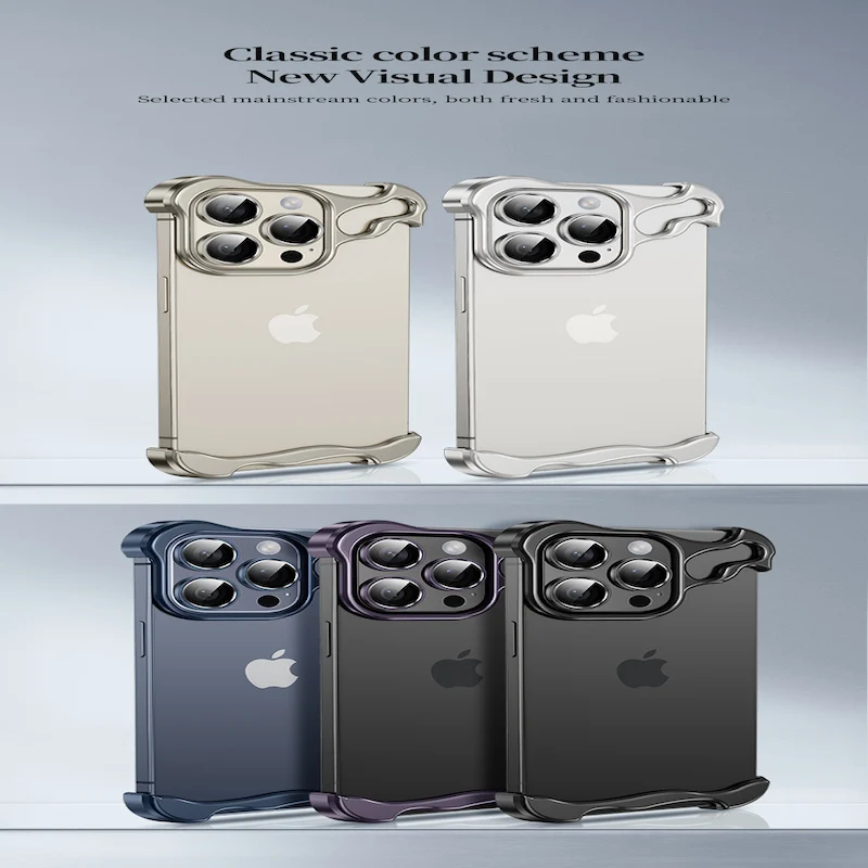 Aluminum Alloy Bumper Phone Shell for IPhone 16 15 14 13 Pro Max with Lens Film Protection Bare Metal Corner Shockproof Cover