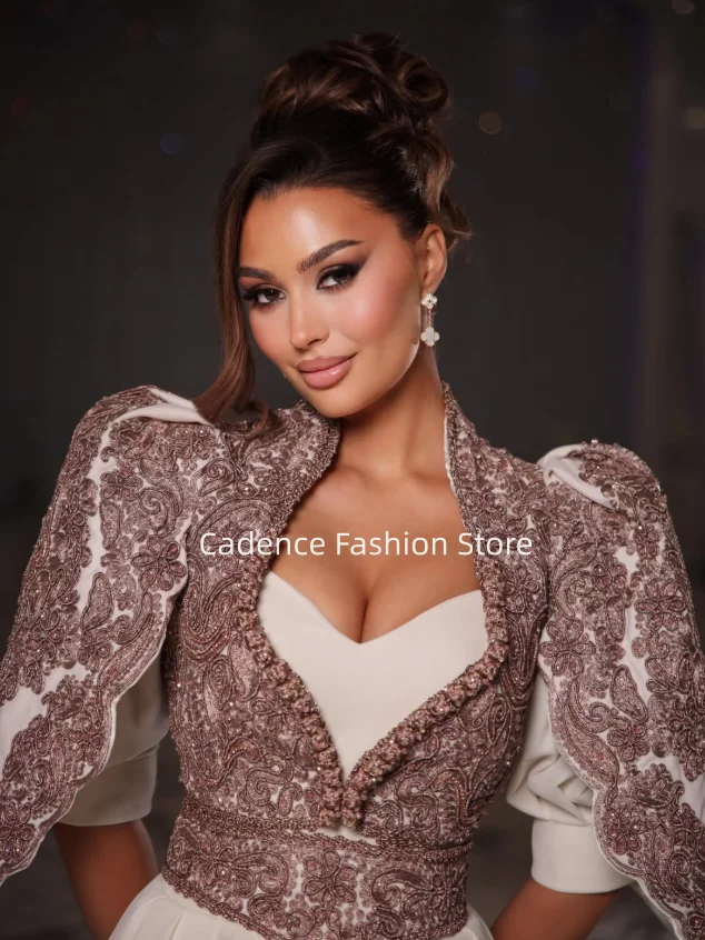 Customized Albanian Traditional Evening Dress white A-line vestido invitada boda Purple Lace Beaded Embroidered Kakula Ball Gown