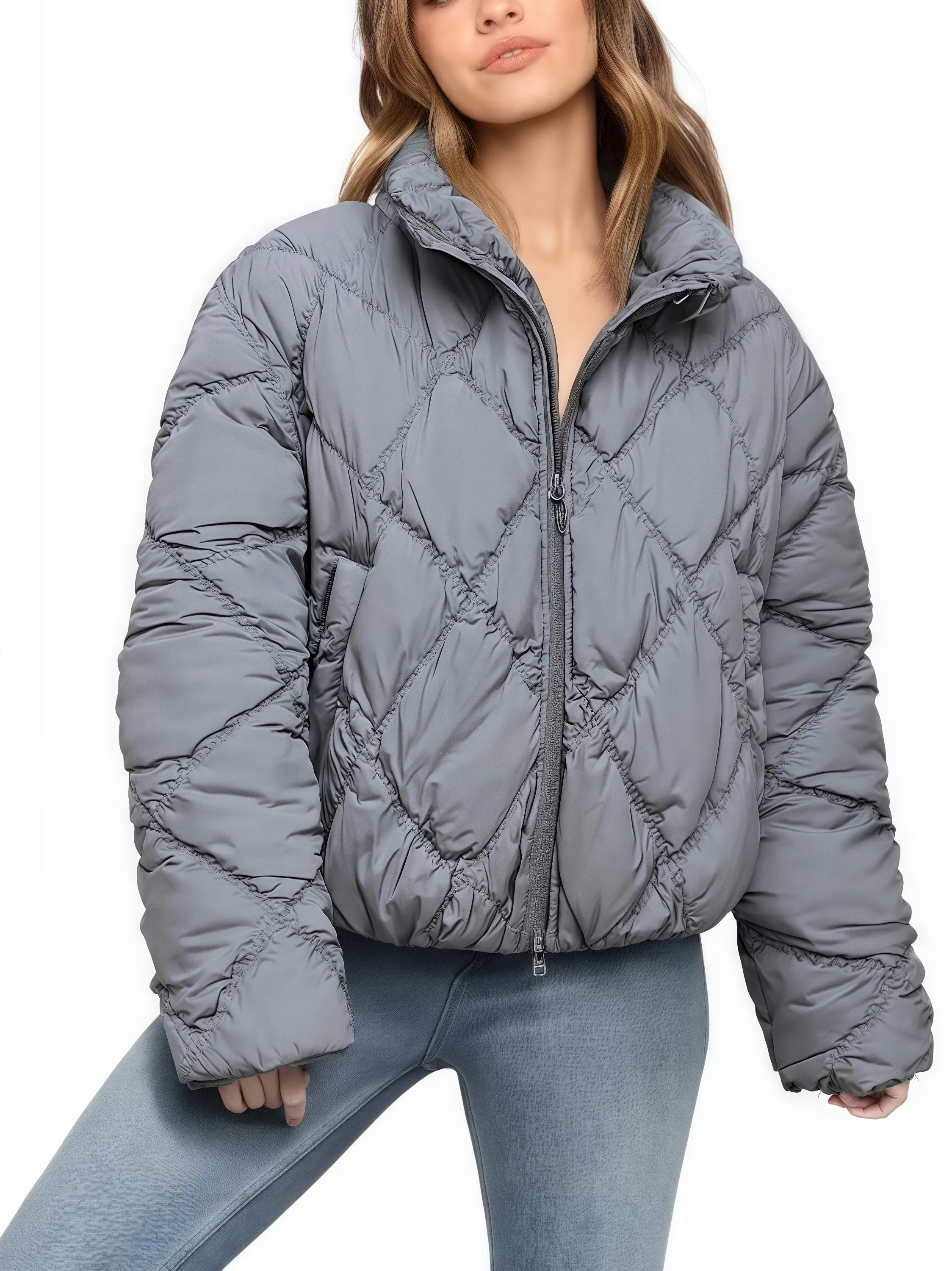 

YUDX плиссированные женские парки с воротником-стойкой и бриллиантами, однотонная плиссированная хлопковая куртка, новинка зимы 2025, куртка на молнии с длинными рукавами