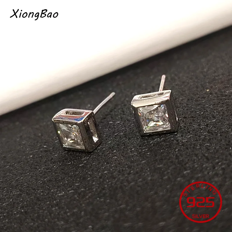 

Женские квадратные серьги-гвоздики из стерлингового серебра 925 пробы с прозрачными кубическими циркониями огранки «Принцесса», модные ювелирные изделия, новинка 2026 года