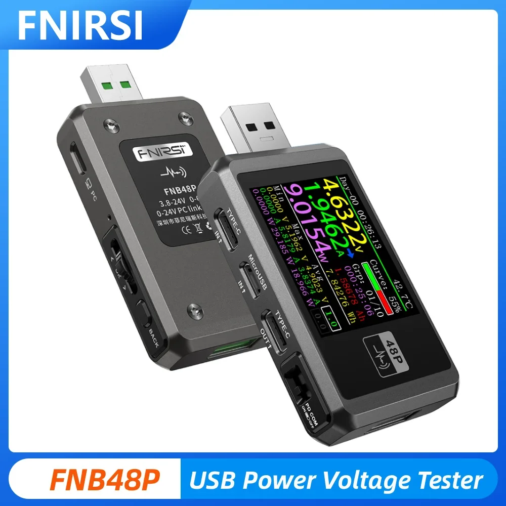 

FNIRSI FNB48P цифровой USB измеритель мощности 6,5 А высокоточный тестер с ЖК-дисплеем монитор реального времени тестер тока и напряжения