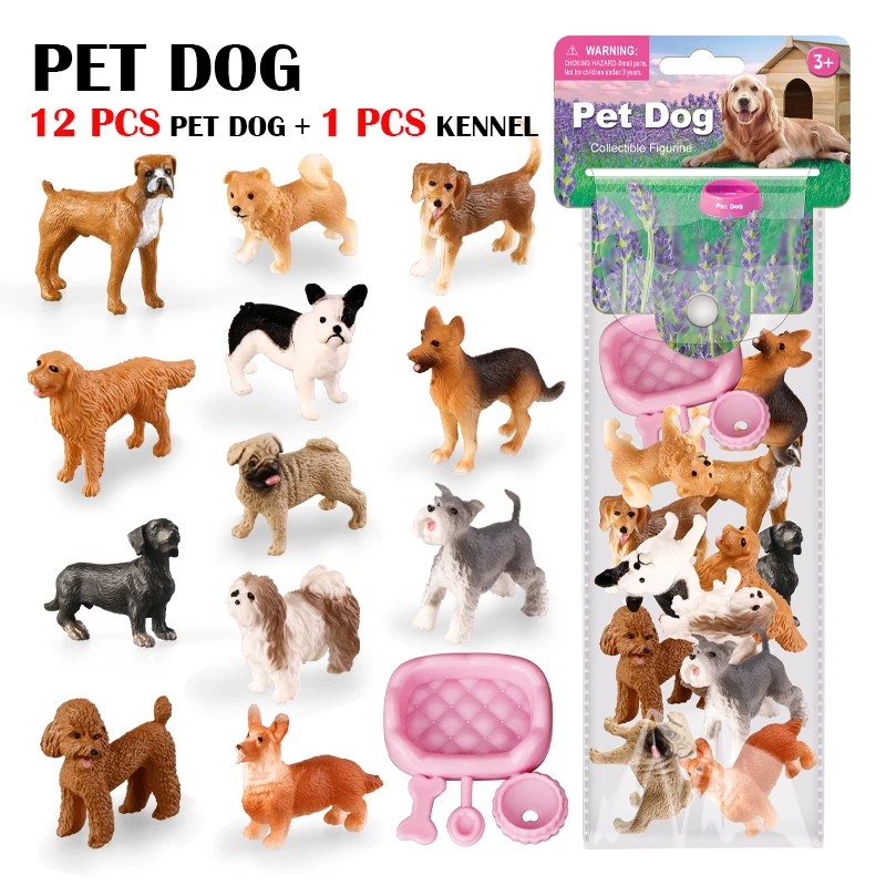 시뮬레이션 농장 개 애완 동물 피규어 퍼그 테디 비글 닥스순 모델 액션 피규어, 귀여운 집 장식, 어린이 장난감 선물, 12 개