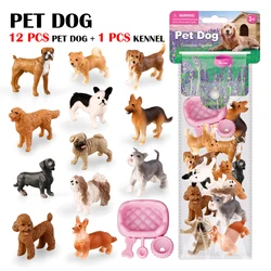 12Pcs Simulation Farm Dogs Pet Figurines Pug Teddy Beagle Dachshun Model Action Figures Cute Home Decoration Kids Toy Gifts