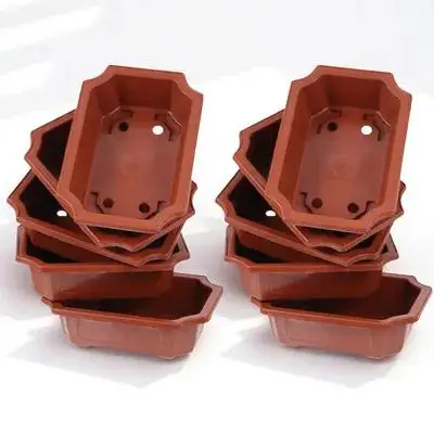 

10Pcs Red Vintage Plastic Bonsai Pots Rectangular Planters for Succulent Cacti Gardening Indoor Plant Containers