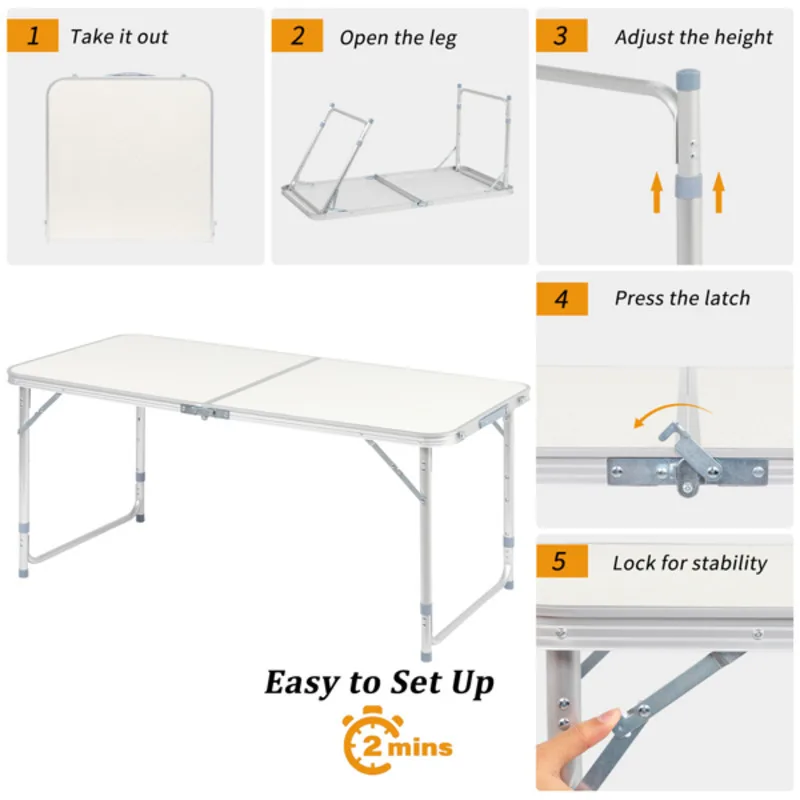 Outdoor Folding Table Aluminum Alloy Rectangular Portable Design Fold And Set For Use Quickly And  Easily Easy To Clean Top