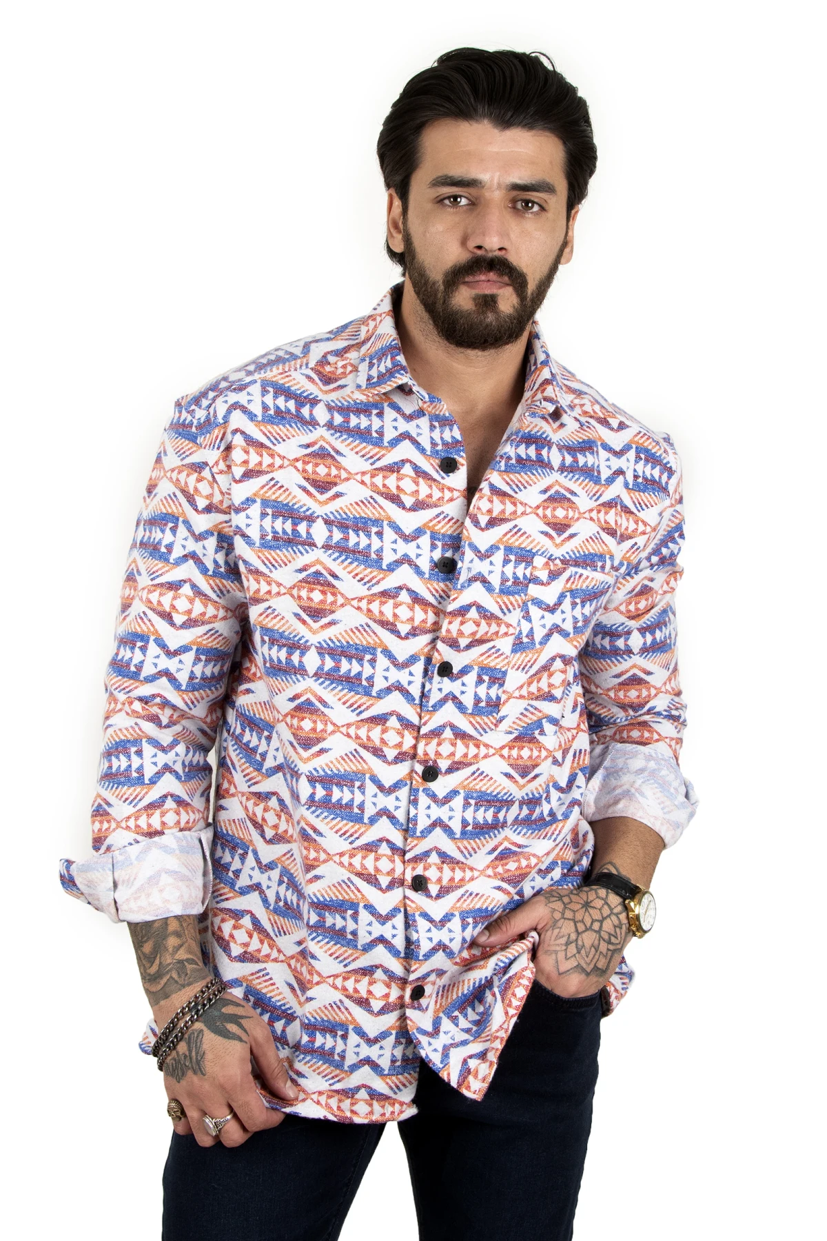 

DeepSEA Ethnic Patterned Oversize Woodcutter Shirt 2201867