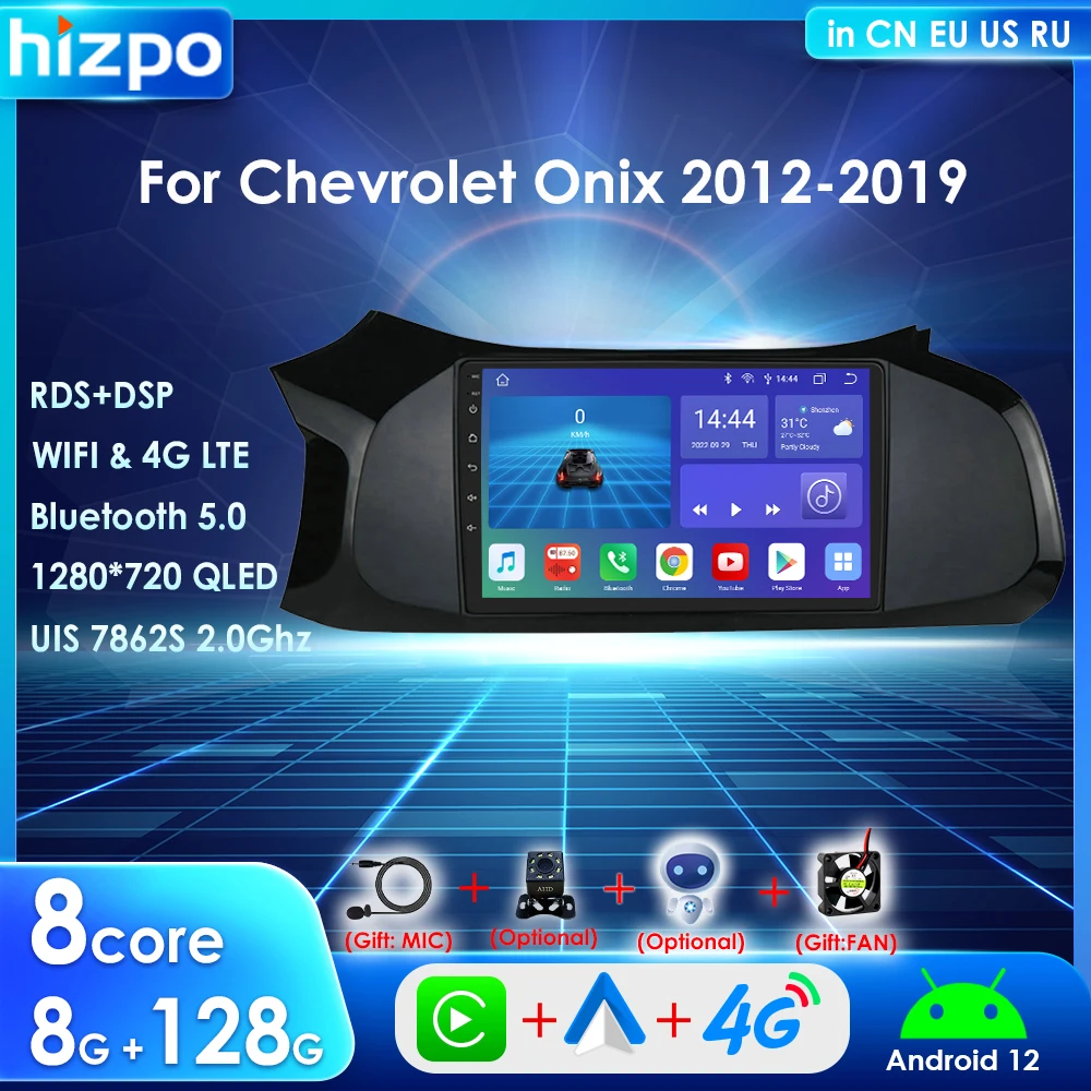 

Hizpo 8 Core 128G Android 12 2 Din Car Radio Stereo Multimedia Video Player for Chevrolet Onix 2012-2019 GPS Carplay Navi BT RDS