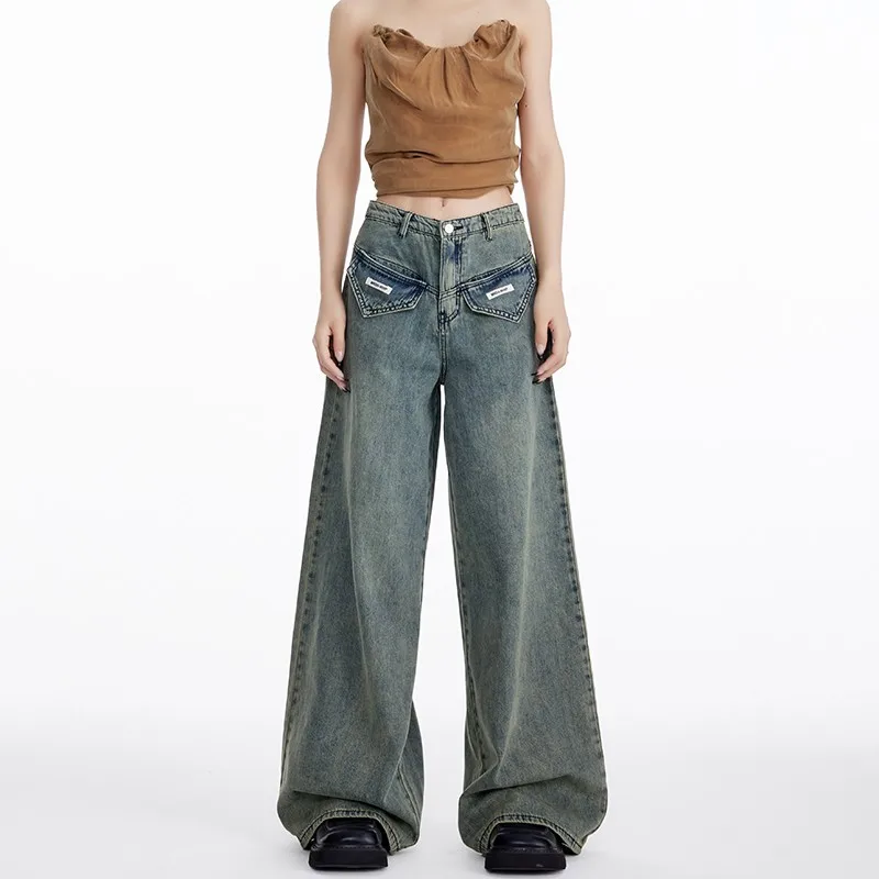 WCFCX STUDIO Loose Floor Jeans Woman Y2k Vintage wide Leg Jeans Streetwear High Waist Fashion Trousers Women